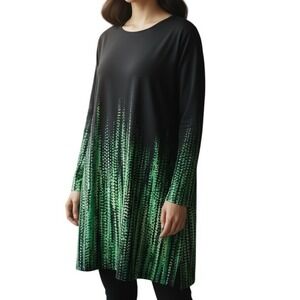 Susan Graver Black Green Abstract Print Long Sleeve Tunic Top 3X Casual Relaxed